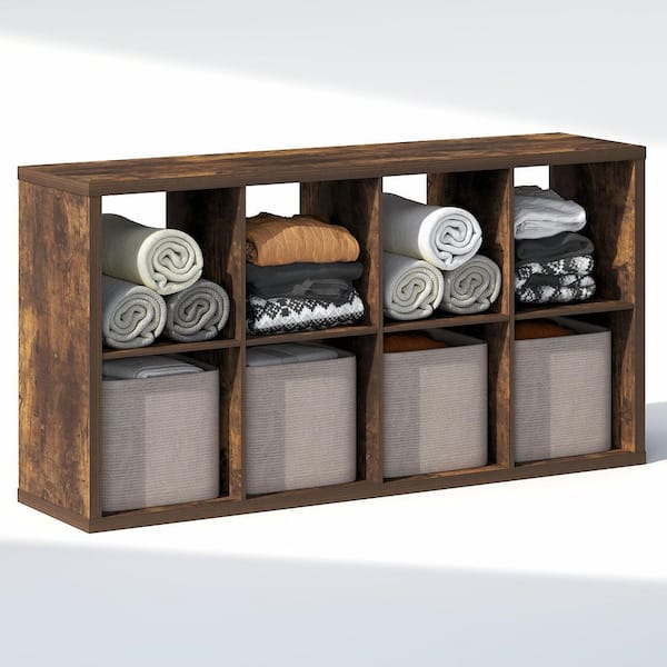 CUBIC 57.9 in. Tall Amber Pine Wood 8-Cube Bookcase