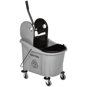 9.5 gal. Mop Bucket with Wringer, 4 Moving Wheels, 2 Separate Buckets and Mop-Handle Holder, Gray