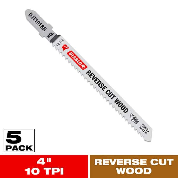 4 in. x 10 TPI HCS Reverse Cut Wood Jigsaw Blade (5-Pack)