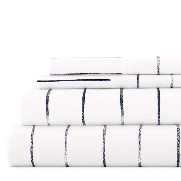 Becky Cameron Premium Ultra Soft 4-Piece Navy Distressed Field Stripe Pattern Microfiber Twin Sheet Set