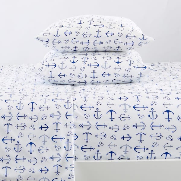 4-Piece Anchor Ultra Soft Coastal Printed Microfiber Queen Sheet Set