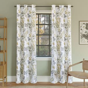 Remi Leaf Print Floral Multi 63 in. L x 40 in. W Blackout Grommet Curtain Panel