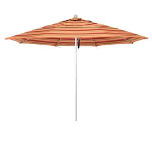 11 ft. Silver Aluminum Commercial Market Patio Umbrella with Fiberglass Ribs and Pulley Lift in Astoria Sunset Sunbrella