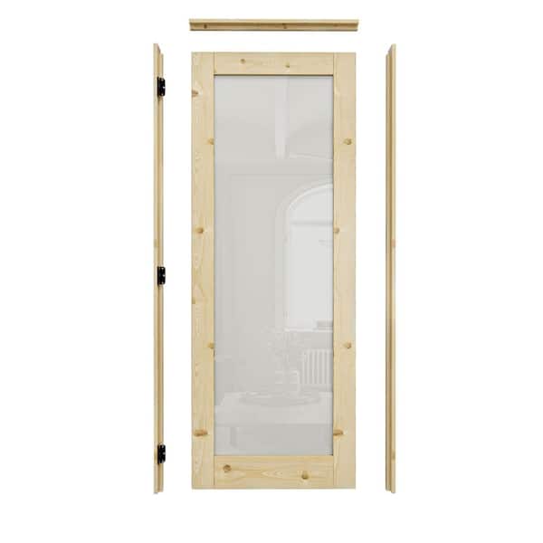 ARK DESIGN 30 in. x 80 in. Right Handed Frosted Glass Solid Core UnFinished Pine Wood Door with Quick Assemble Jamb 1-Lite