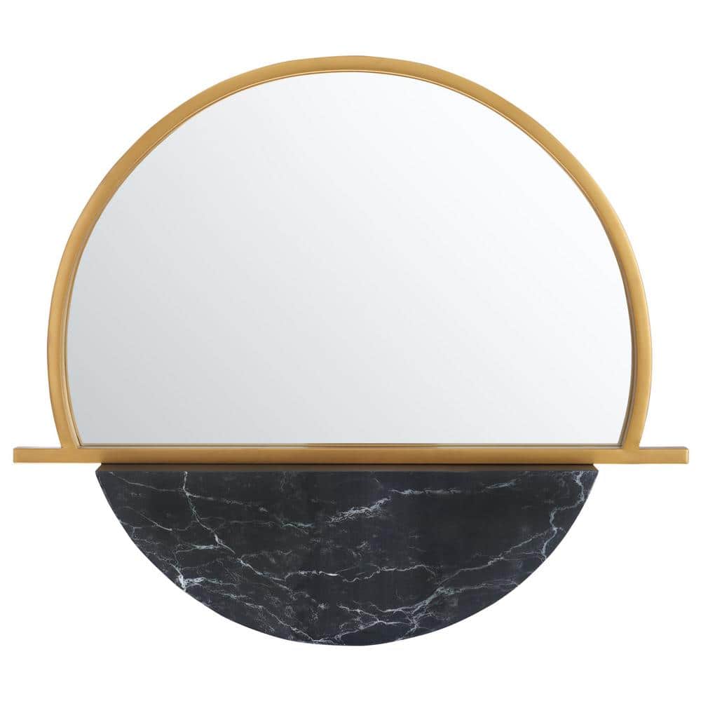 Decadent Gold & Black Geometric Round Wood Mirror 34"