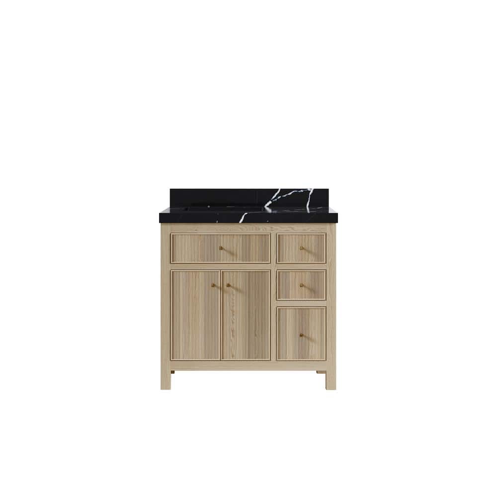 Sonoma Oak 36 in. W x 22 in. D x 36 in. H Single Left Offset Sink Bath Vanity White Oak with 2 in. Calcutta Black Top price history on PriceWatchPro