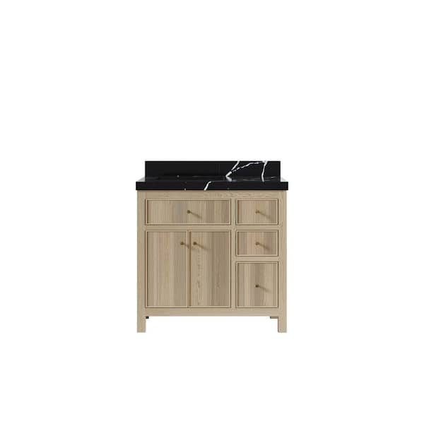 Willow Collections Sonoma Oak 36 in. W x 22 in. D x 36 in. H Single Left Offset Sink Bath Vanity White Oak with 2 in. Calcutta Black Top