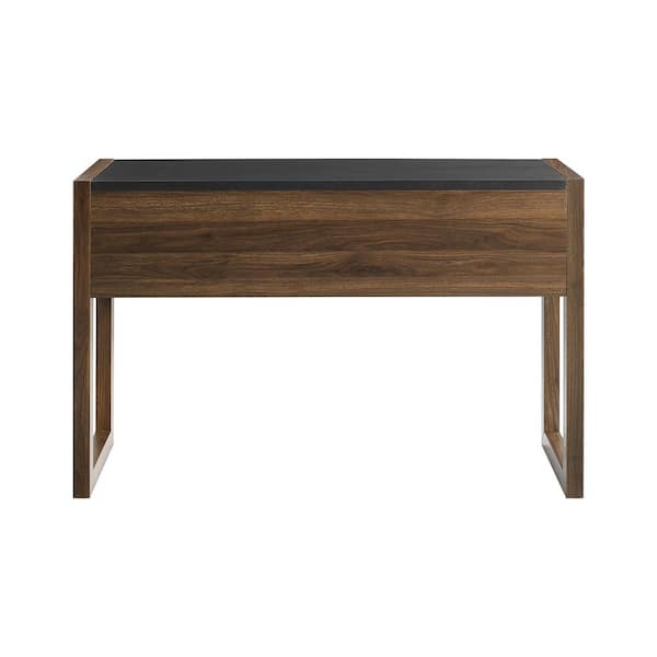 Welwick Designs 46 Fluted Drawer Composite Writing Desk - Dark Walnut/Solid Black