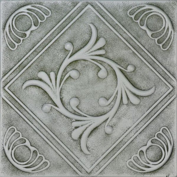 Diamond Wreath Moss Gray 1.6 ft. x 1.6 ft. Decorative Foam Glue Up Ceiling Tile (21.6 sq. ft. /case)