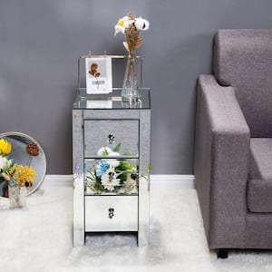 Modern 3-Drawer Mirrored Glass Sliver Nightstand (23.6 in. H x 11.8 in. W x 11.8 in. D)