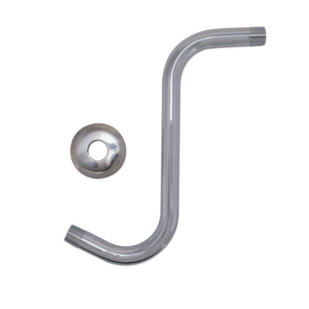 8-Inch Chrome S-Shaped Brass Shower Arm with Flange