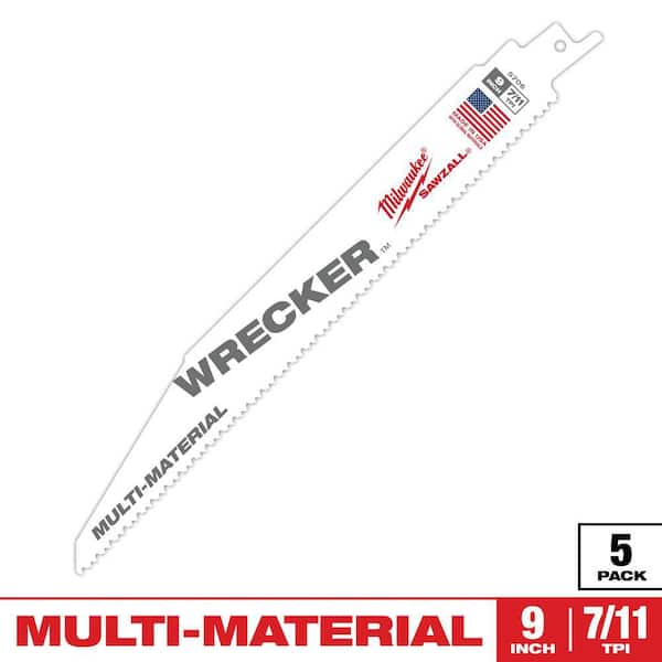 Milwaukee 9 in. 7/11 TPI WRECKER Demolition Multi-Material Cutting SAWZALL Reciprocating Saw Blades (5-Pack)