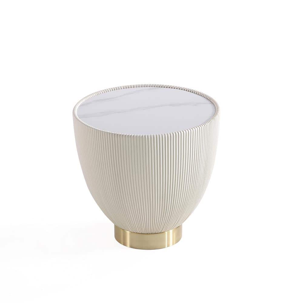 Anderson Cream Leatherette End Tables with Gold Base, Set of 2