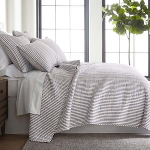 Tobago Stripe 3-Piece Charcoal Cotton Full/Queen Quilt Set