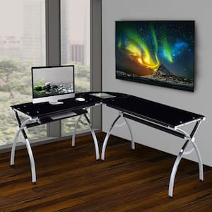 Soges L-Shaped Desk with Tempered Glass Computer Desk with Mainframe and Keyboard Multifunctional Computer Table,Clear UT-844-CA