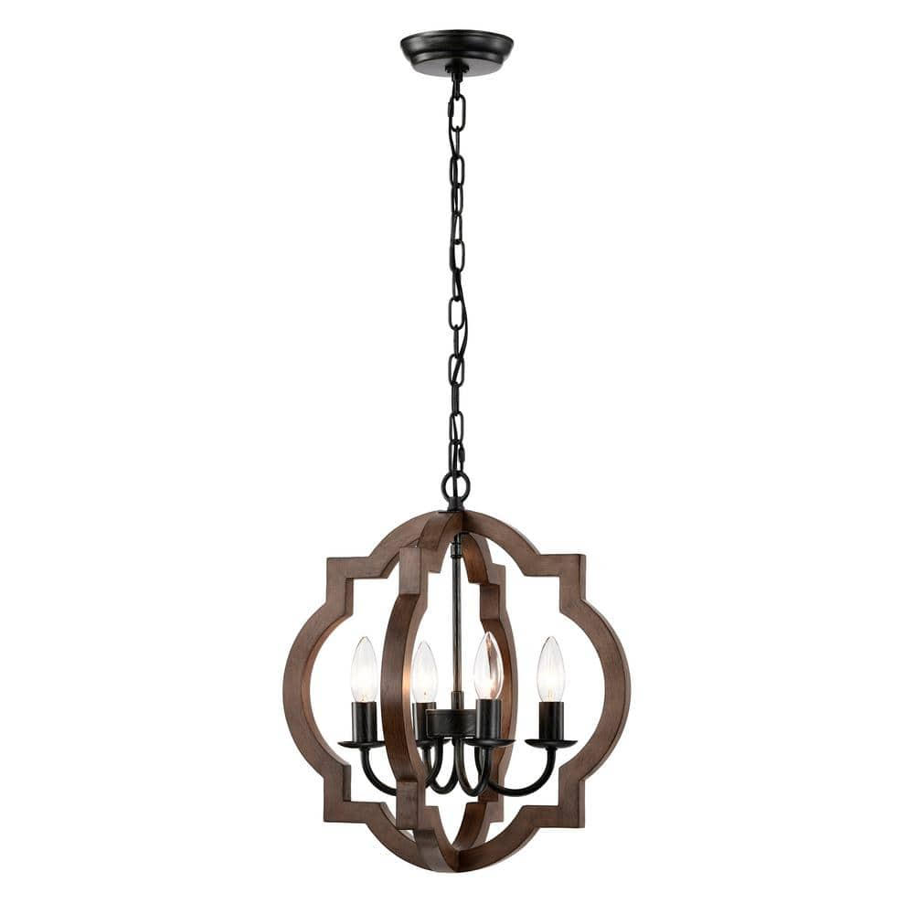 Jojospring Una 15.7 in 4-Light Brown Natural Wood and Antique Black Metal  Chandelier FD-7301-XNH - The Home Depot