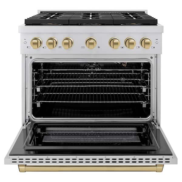 Autograph 36 in. 5.2 cu. ft. Paramount Gas Range with 6-Burners and Convection Gas Oven in Stainless and Champagne