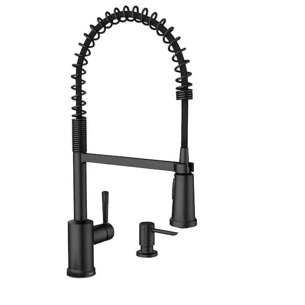 MOEN Indi Single-Handle Pre-Rinse Spring Pulldown Sprayer Kitchen Faucet with Power Clean in Matte Black