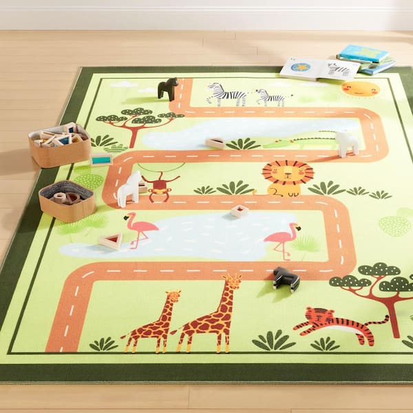 Imagine Jungle Road Green/Yellow 3 ft. x 5 ft. Kid's Washable Area Rug