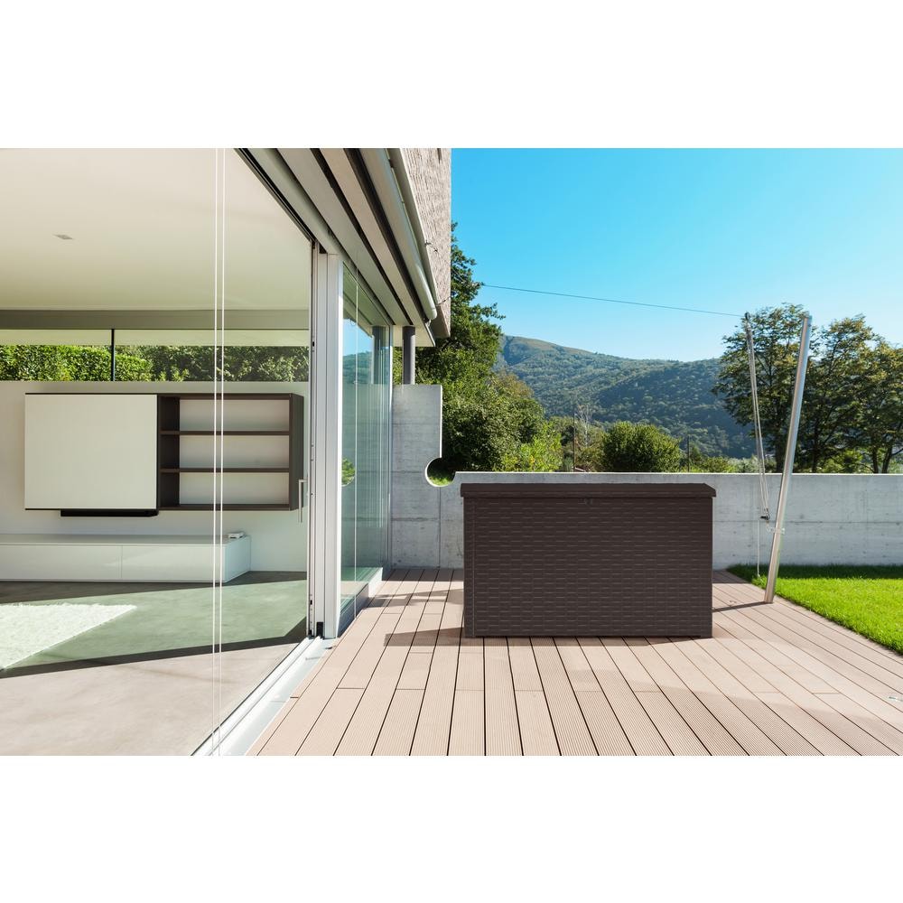 Java 230Gal Oversized Wicker-Resin Deck Box with Lockable Lid - Brown