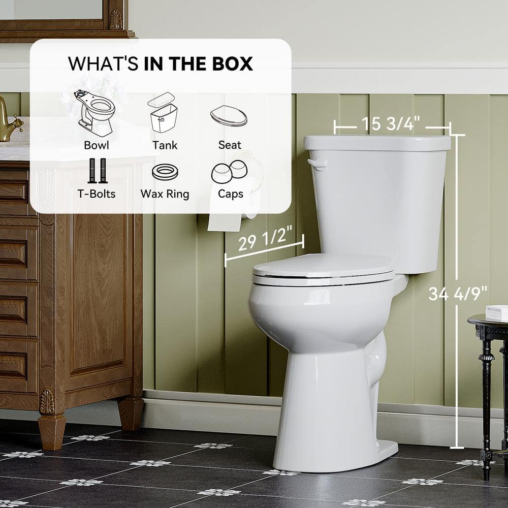 19-Inch White Elongated High Efficiency Two-Piece Toilet