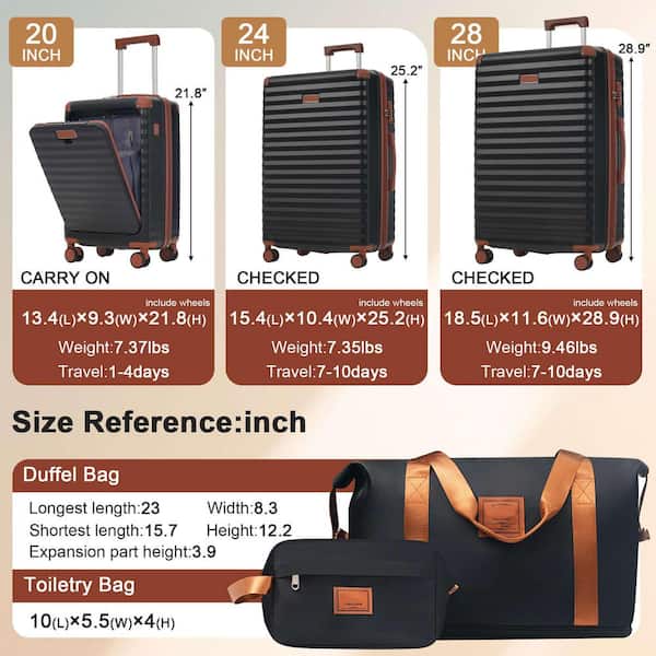 Polibi 5-Piece Black Brown Hardside Luggage Set w/ Spinner Wheels