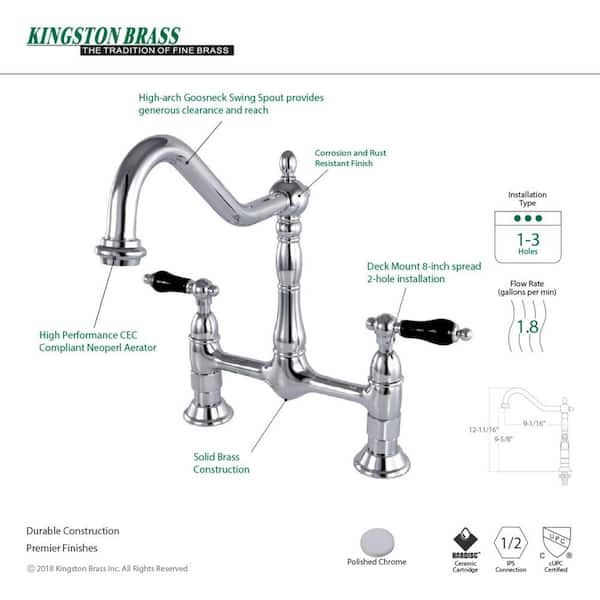 Kingston Brass Heritage Matte Black 2-Handle Deck-Mount Bridge Handle Kitchen Faucet Kingston Brass Heritage Matte Black 2-Handle Deck-Mount Bridge Handle Kitchen Faucet