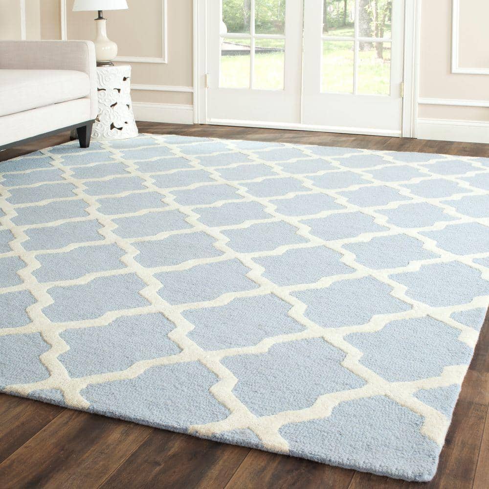 Light Blue and Ivory Hand-Tufted Wool Area Rug, 8' x 10'