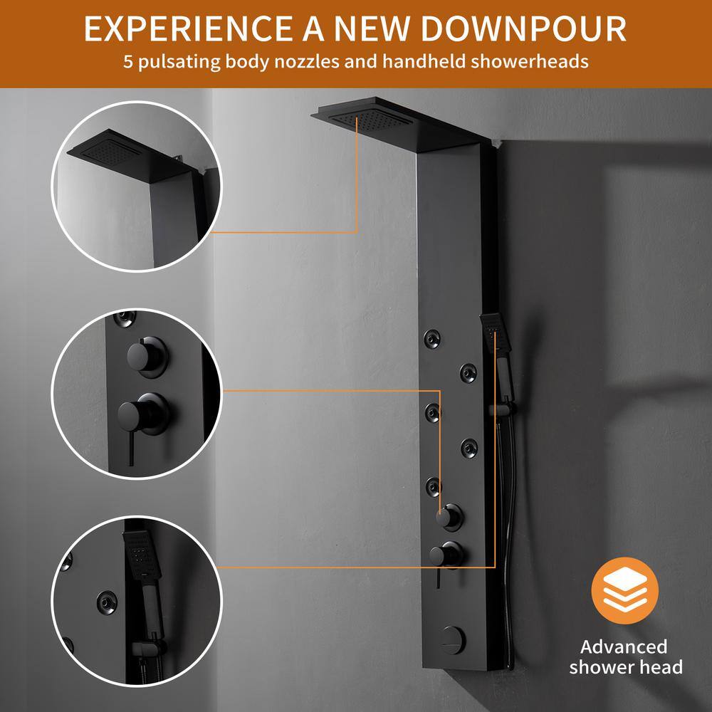 Matte Black Metal 4-Jet Rainfall Shower Panel System
