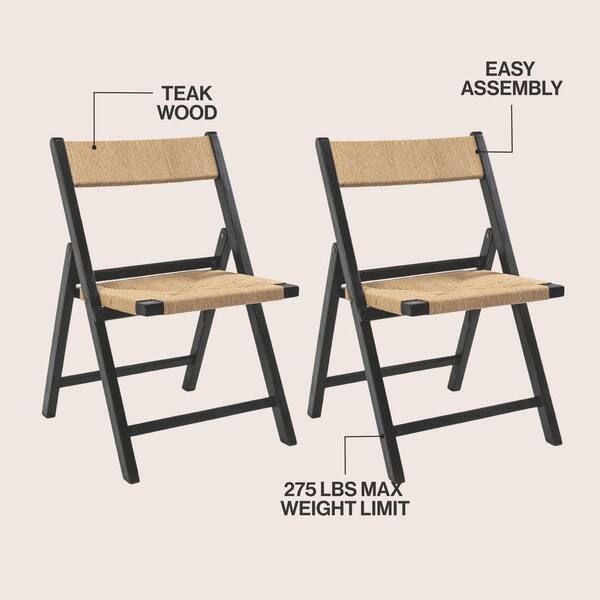 JONATHAN Y Kiawah Coastal Modern Woven Seagrass Teak Wood Folding