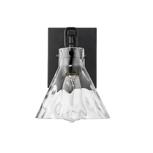 Barlon 7.125 in. 1-Light Matte Black Sconce Clear Water