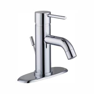 Modern Single-Handle Single Hole Low-Arc Bathroom Faucet in Polished Chrome