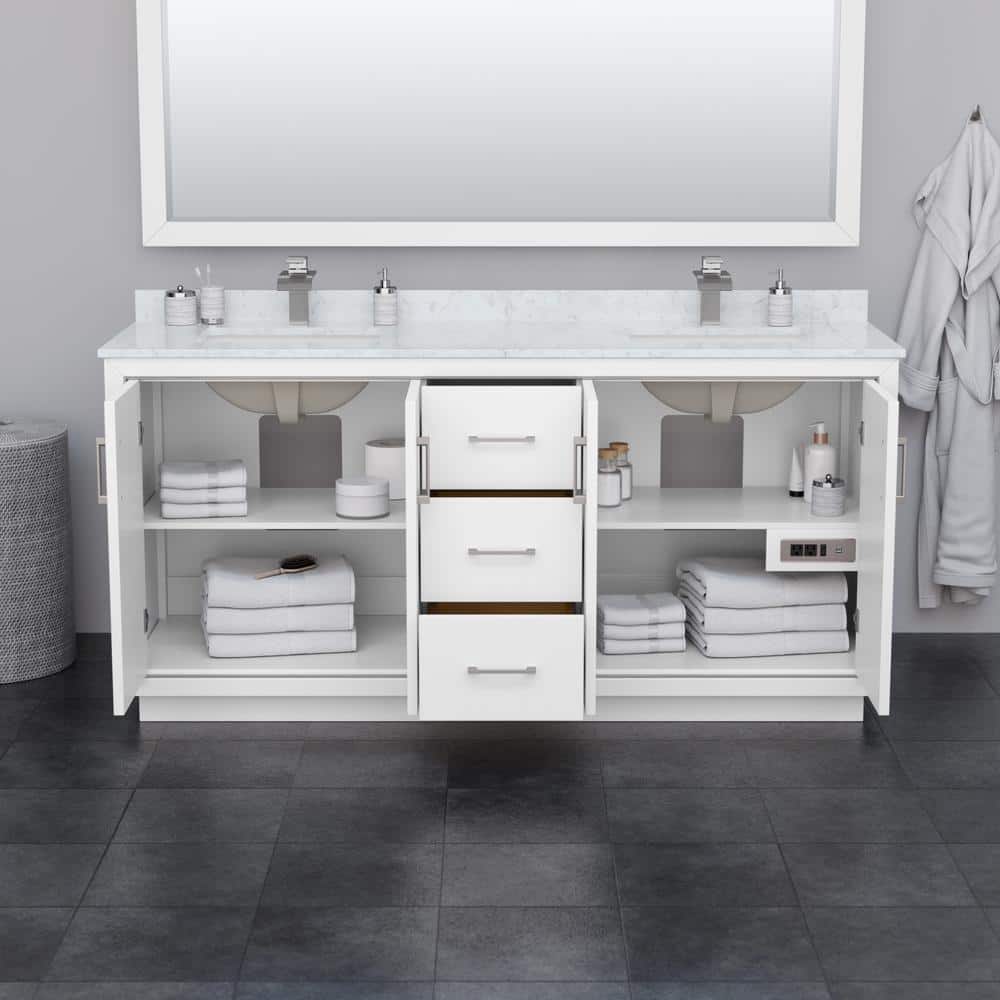72" White Double Bathroom Vanity with Quartz Top