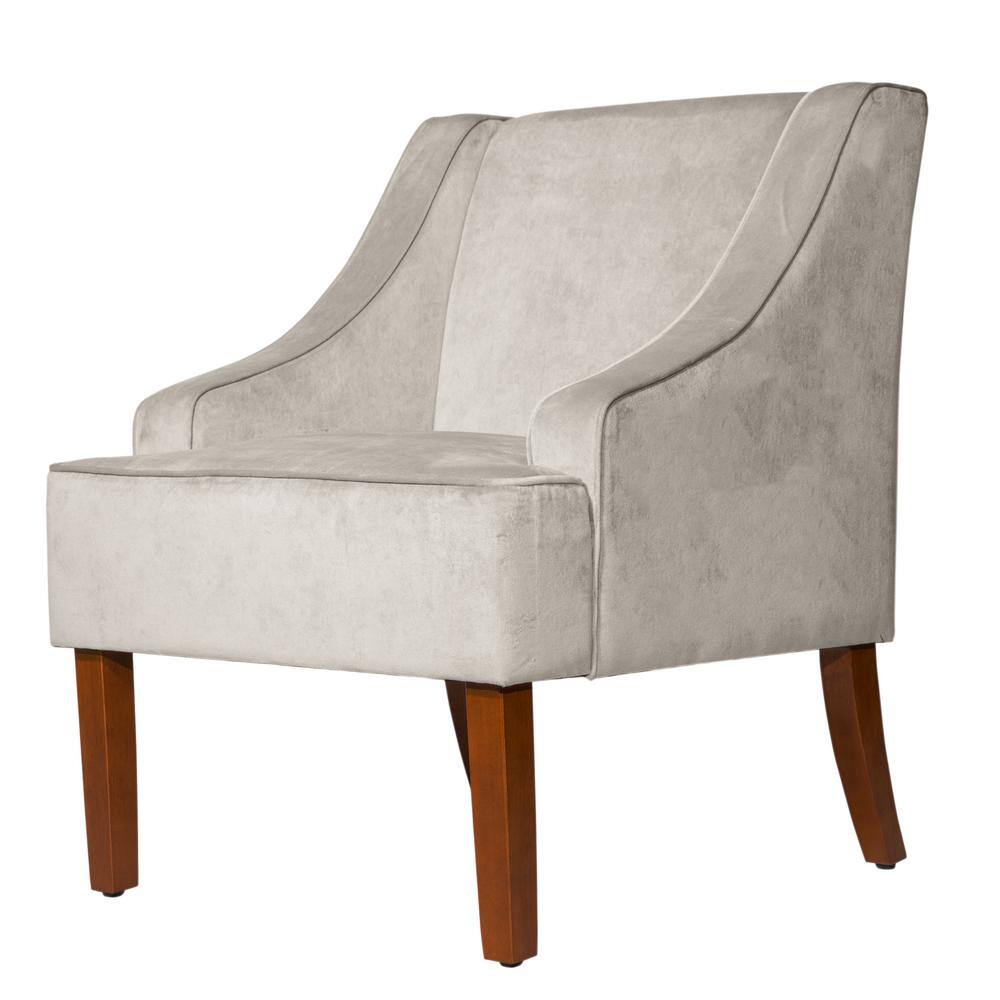 Elegant Gray Velvet Wood Accent Chair with Swoop Arms