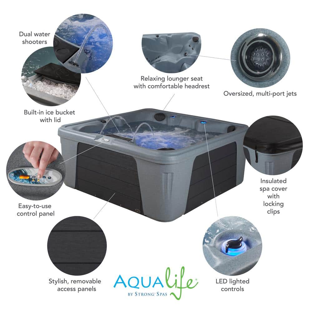 Gray Granite 6-Person Square 30-Jet Hot Tub Spa