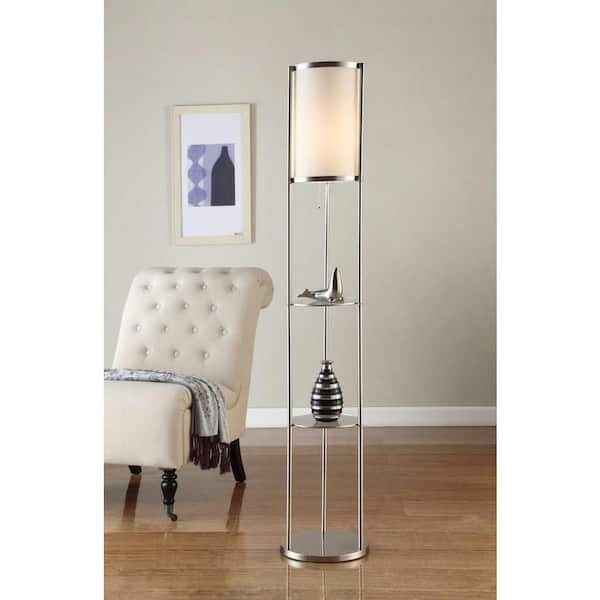 Artiva 63 In Brushed Steel Floor Lamp, 3 Way Floor Lamp With Shelves For Bedroom