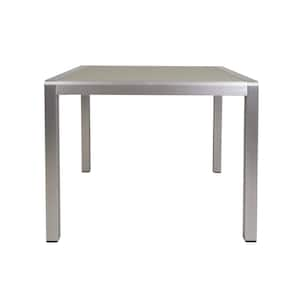 Silver and Gray Anodized Aluminum Square Outdoor Dining Table, Wicker Table Top