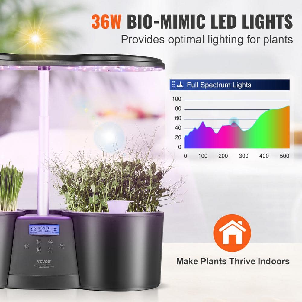 Black Adjustable Indoor Hydroponics Growing System with LED Light