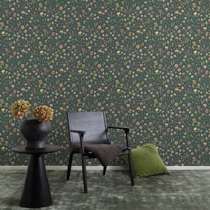 Summer Floral Garden Black Textured Wallpaper (Covers 56 sq. ft.)