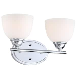 15 in. 2-Light Chrome Vanity Light with Frosted Glass Shade