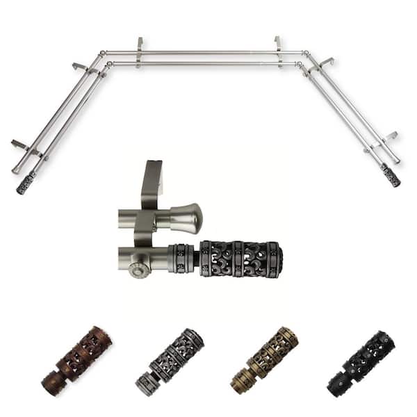 EMOH 13/16" Dia Adjustable 20"-36", 38"-72" Bay Window Double Curtain Rod with Rey Finials in Satin Nickel