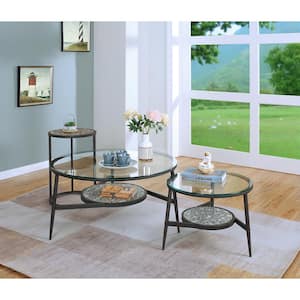 Calvey 36 in. Gum Metal Powder Coating Round Glass Top 3-Piece Accent Table Set