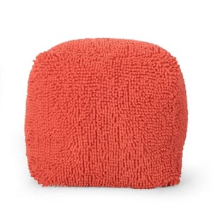 Cass Coral Microfiber Chenille Cube Pouf