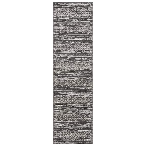 Cottage Gray 2 ft. x 8 ft. Distressed Abstract Indoor/Outdoor Runner Rug