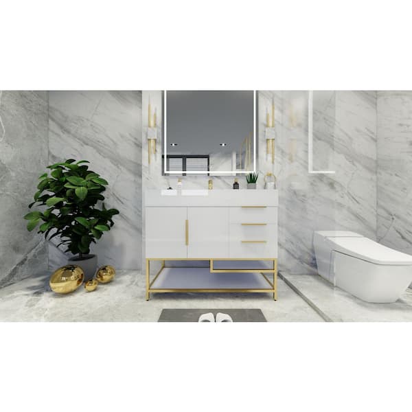 BV Better Vanity Bethany 42 in. W x 20 in. D x 36 in. H Single Sink Freestanding Bath Vanity in High Gloss White with White Acrylic Top