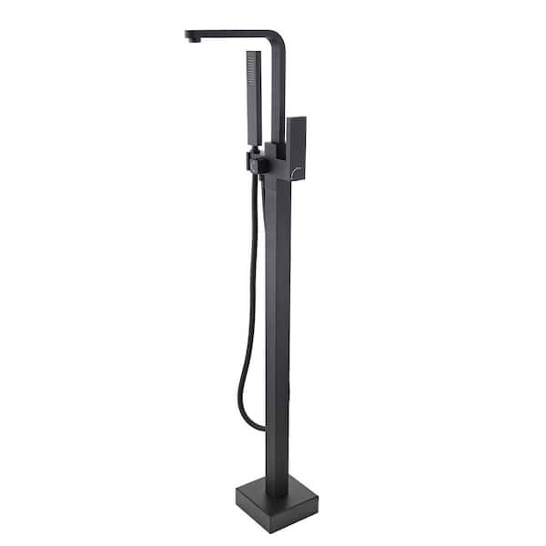 Single-Handle Freestanding Tub Faucet with Hand Shower Floor Mount in Matte Black