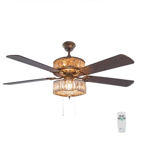 River of Goods 52 in. Silver Ceiling Fan with Geometric Diamond Shaped Double-Layered Crystal Shade