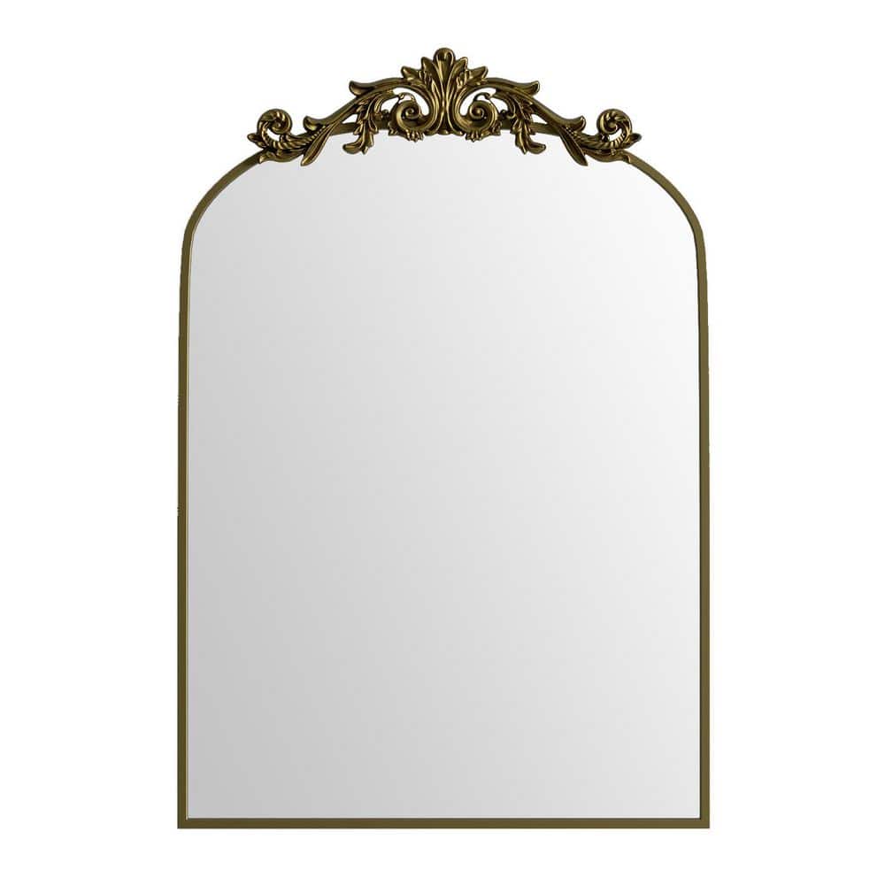 Elegant Arched Medium Brown Metal Framed Vanity Mirror