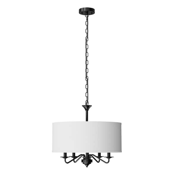 Briignite Modern 5-Light Chandelier with Black Finish and White Drum Shades for Living Room and Kitchen (Light Bulbs Not Included)