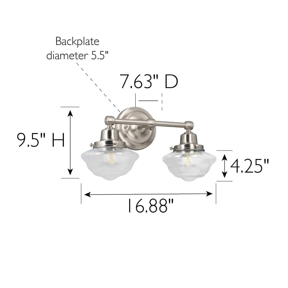 Vintage Seedy Glass Schoolhouse 2-Light Vanity in Satin Nickel